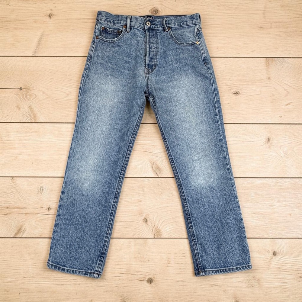 Gap Straight Crop Jeans Women 28 R Blue Button Fly Cone Denim High Rise Stretch